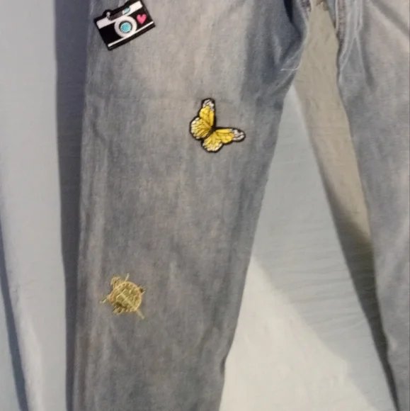 Really Cute Embroidered Patches On Denim Joggers with Drawstring - Picture 11 of 13